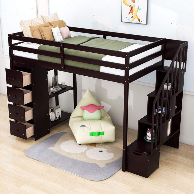 Kittitas twin low loft bed with staircase discount